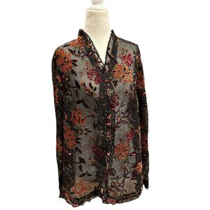 Coldwater Creek Blouse Women Med Floral Velvet Burn Out  Button Up Sheer Boho